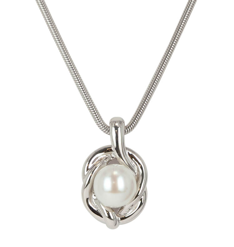 Sterling Silver 9.5-10MM White Button Freshwater Cultured Pearl Pendant on 18 Chain