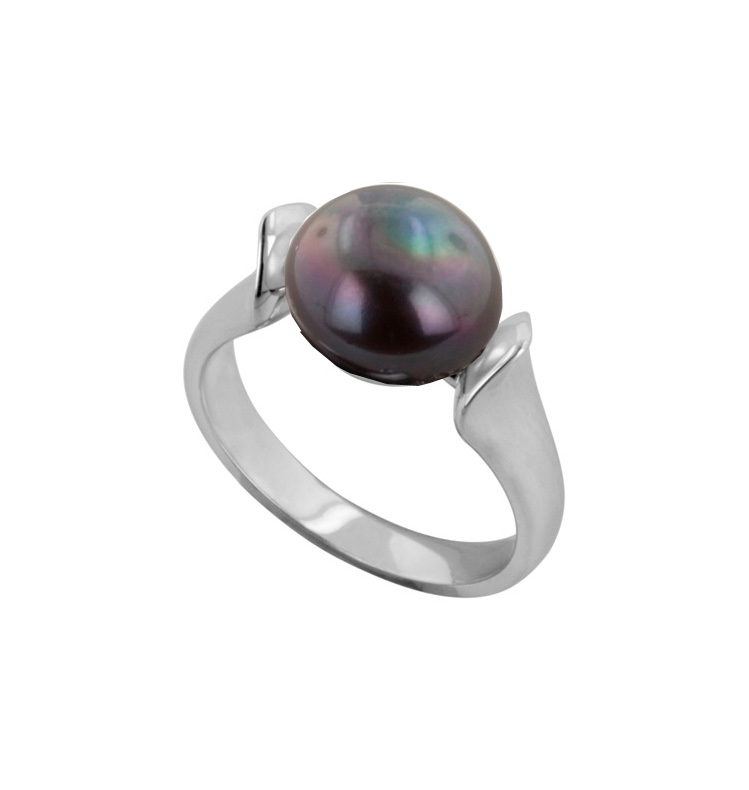 Sterling Silver 10-10.5MM Black Freshwater Cultured Pearl Ring